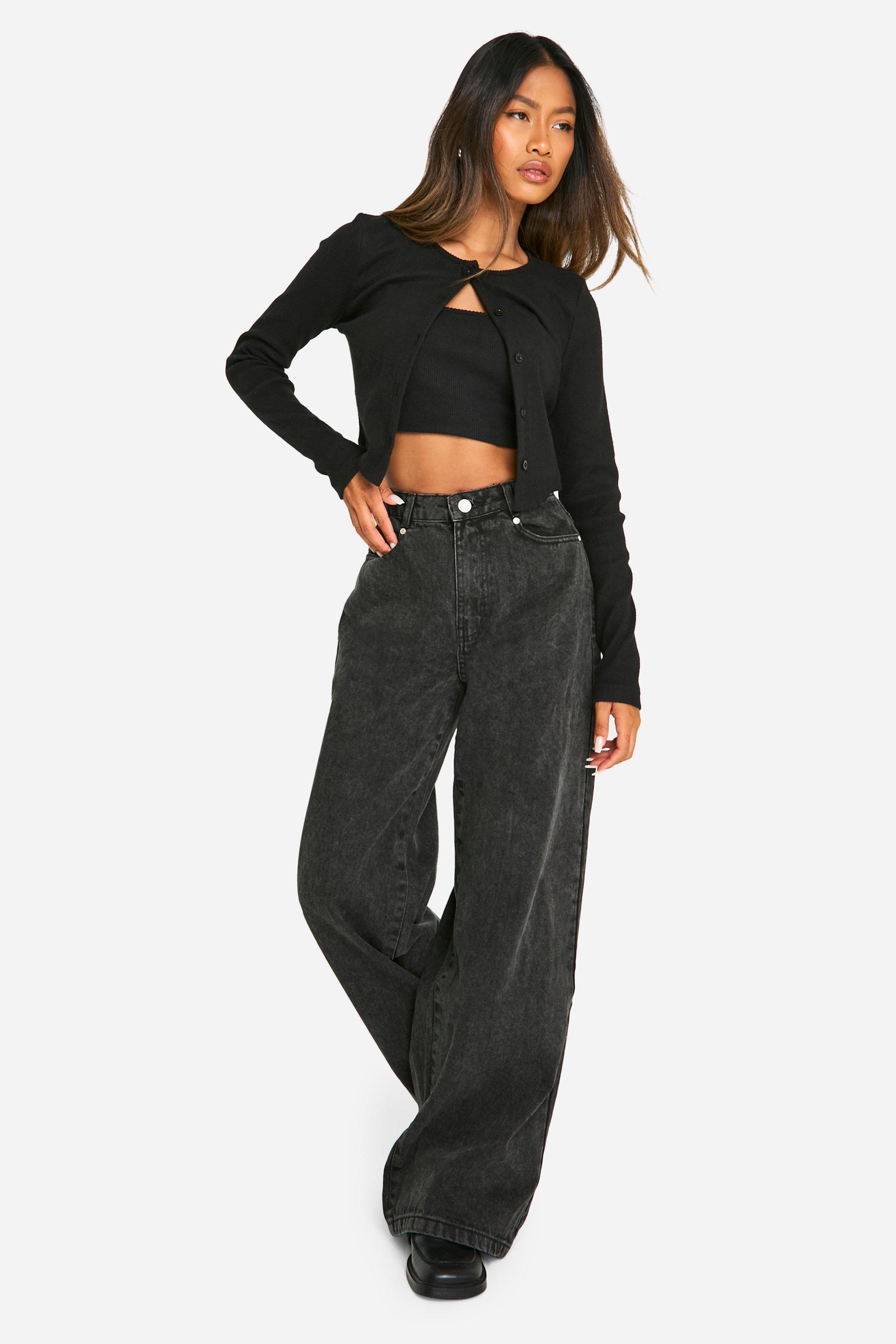 Washed black cropped outlet wide leg jeans